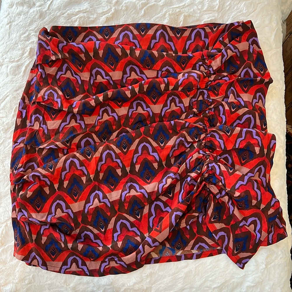 Anthropologie Dolan Left Coast Collection skirt Medium red blue faux wrap style